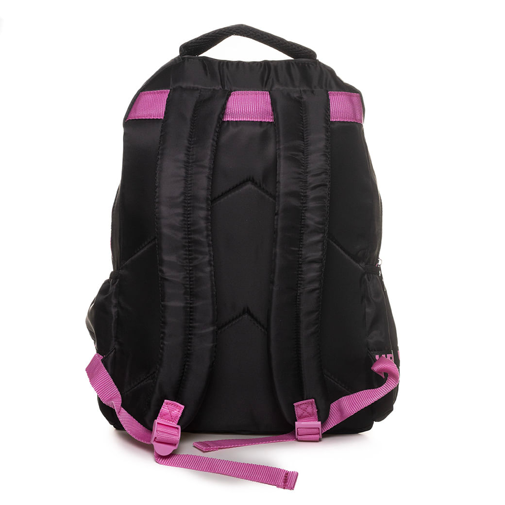 Vista traseira da mochila Luxcel Up4You preta com alças acolchoadas ajustáveis